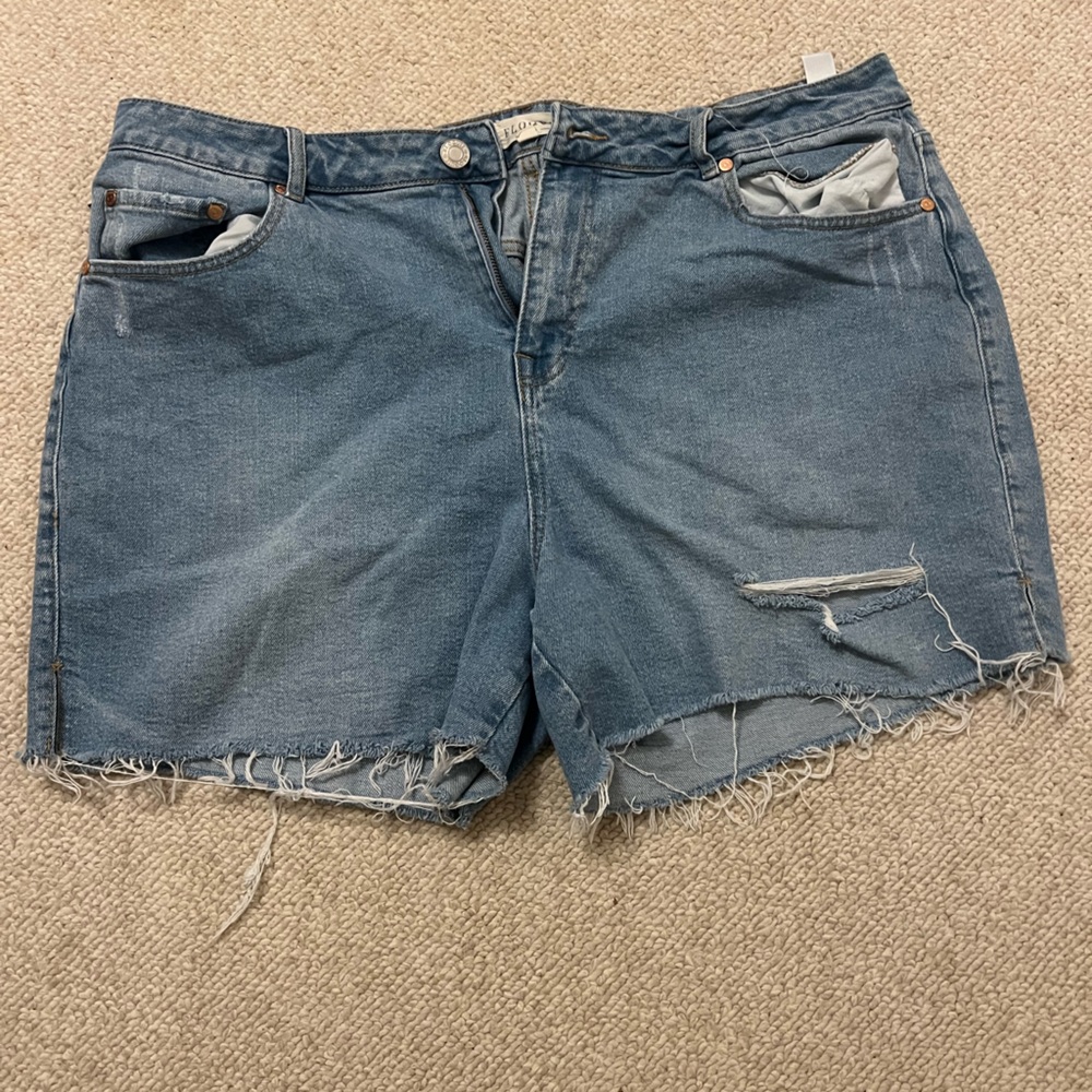 Eloquii Light Blue Frayed Jean Shorts
